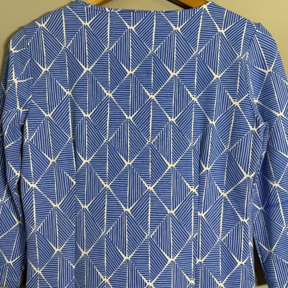 Mahi Gold Patterned Shift Mini Dress Womens Small Blue White Nautical Scuba Chic - Picture 9 of 10